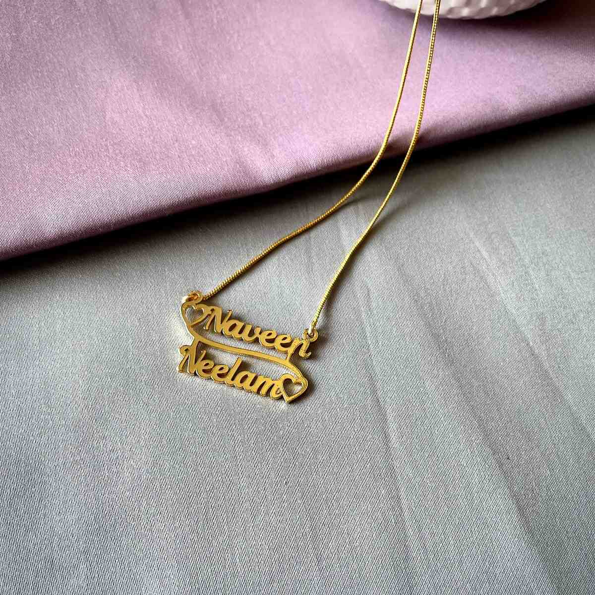 Double Name Necklace with Hearts | Personalised | TurnMeltMold