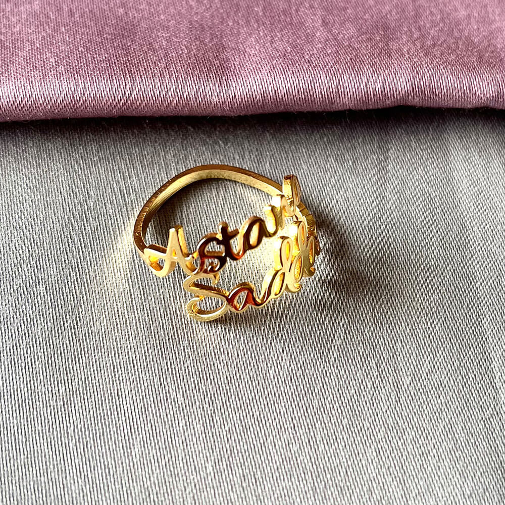 Gold Family Rings for Women Men Custom Double Name Ring Personalized  Stainless Steel Jewelry Adjustable Couple Rings - AliExpress