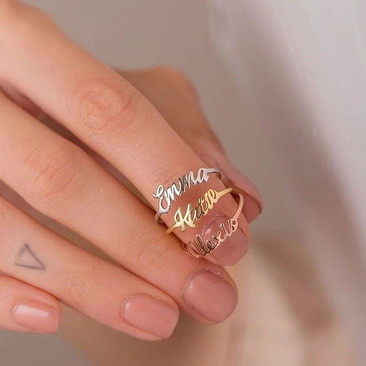 Customised Single Name Ring with Cursive Font